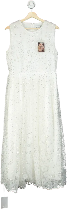 Self-Portrait White Beaded Sequin Midi Dress UK 12