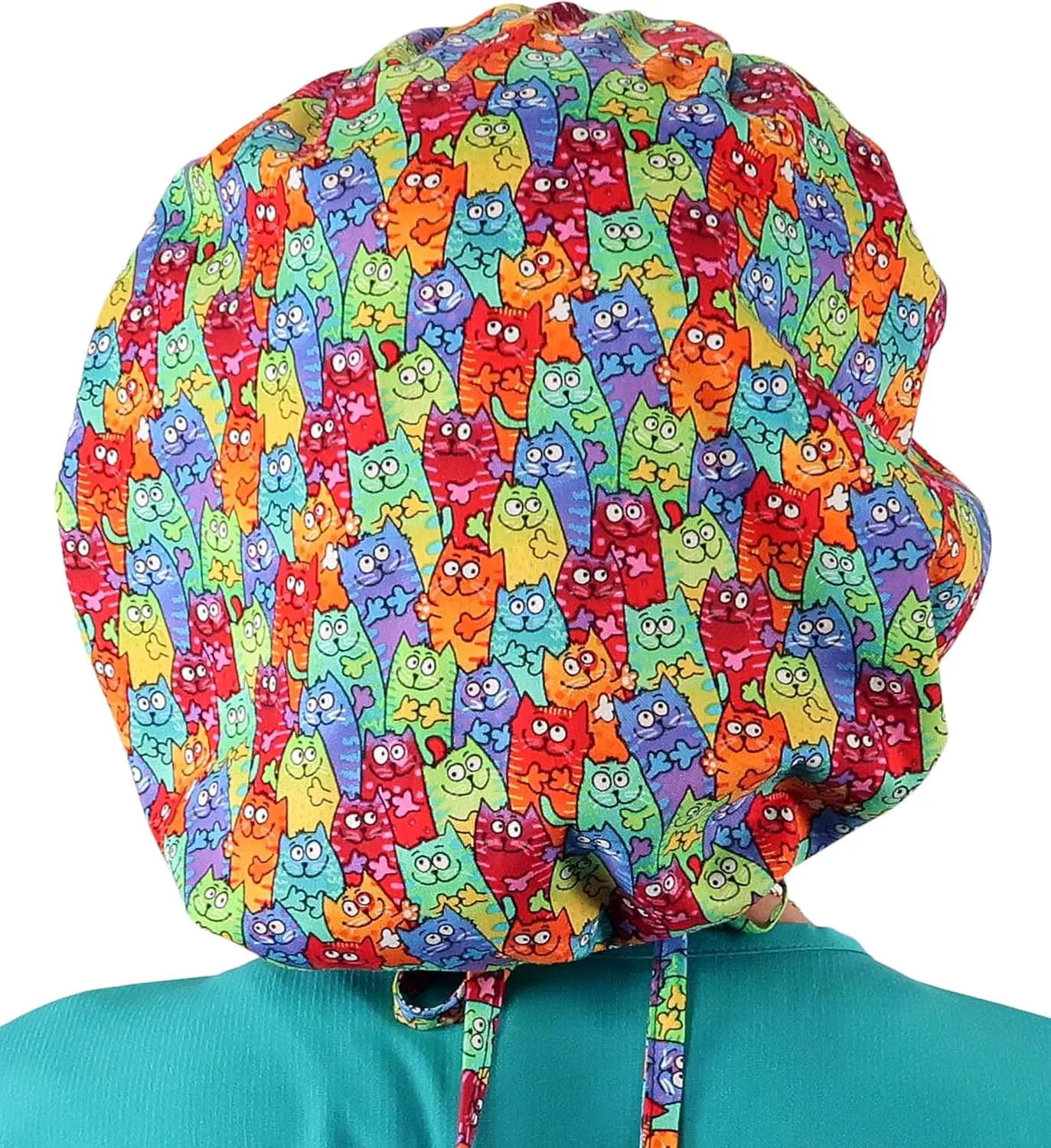 Sparkling EARTH Banded Bouffant Surgical Scrub Ponytail Working Caps - 100% Cotton - Made in The USA