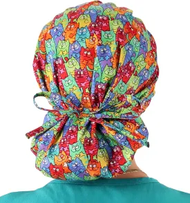 Sparkling EARTH Banded Bouffant Surgical Scrub Ponytail Working Caps - 100% Cotton - Made in The USA