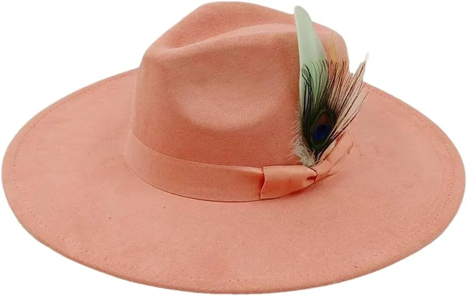 Suede Fedora Hats for Men and Women Bow Accessor Wide-Brimmed Church Hats Jazz Panama Hats 27 M56-58CM