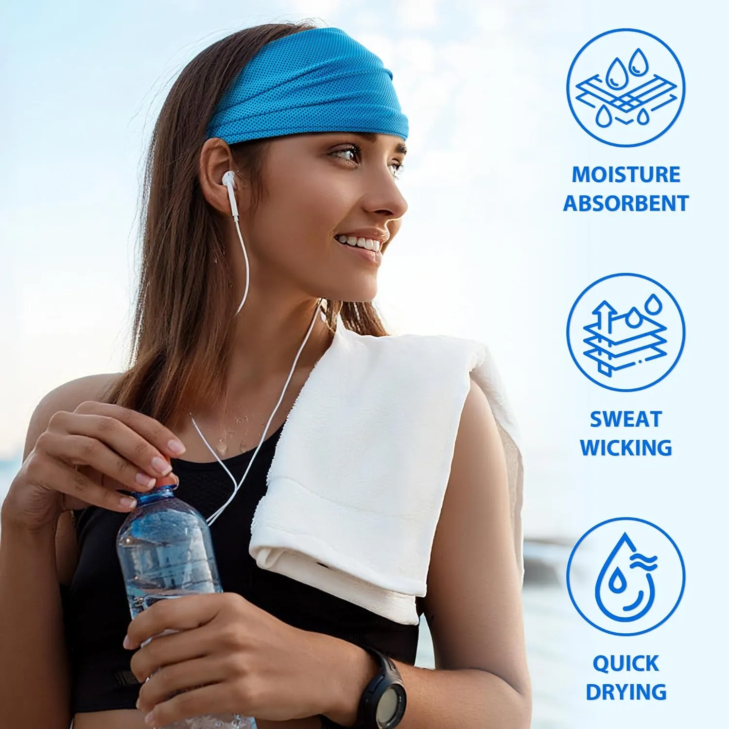 Sukeen Wide Headbands for Women, Instant Cooling Elastic Non-Slip Workout Headbands, Moisture-Wicking Sports Sweatbands for Gym, Yoga, Running, Fitness