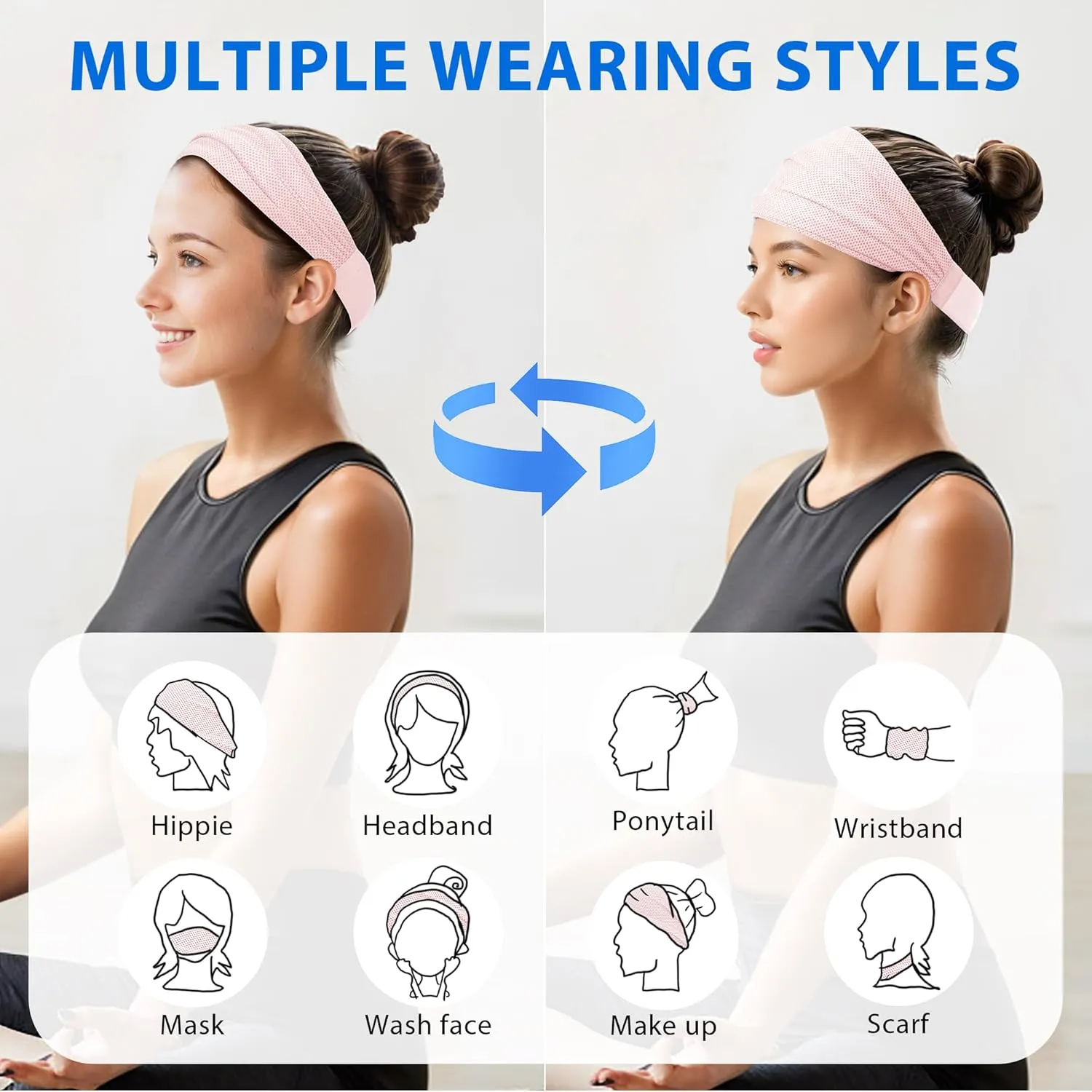 Sukeen Wide Headbands for Women, Instant Cooling Elastic Non-Slip Workout Headbands, Moisture-Wicking Sports Sweatbands for Gym, Yoga, Running, Fitness