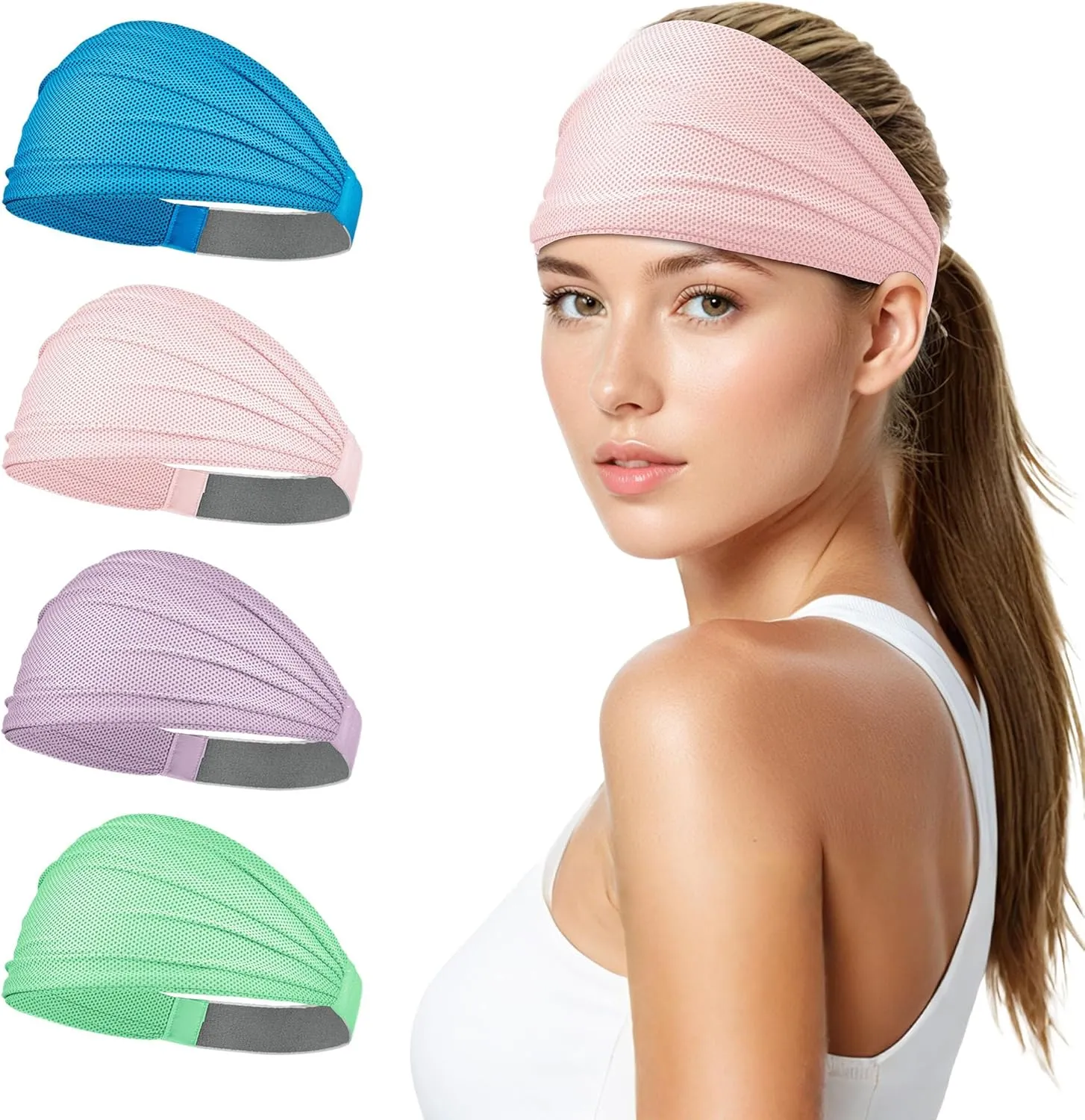 Sukeen Wide Headbands for Women, Instant Cooling Elastic Non-Slip Workout Headbands, Moisture-Wicking Sports Sweatbands for Gym, Yoga, Running, Fitness
