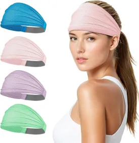 Sukeen Wide Headbands for Women, Instant Cooling Elastic Non-Slip Workout Headbands, Moisture-Wicking Sports Sweatbands for Gym, Yoga, Running, Fitness