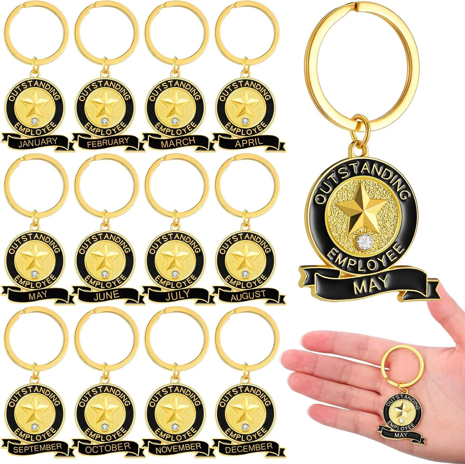 Sureio 12 Pcs Employee of the Month CNA Week Keychains 1-12 Month Employee Appreciation Keychains Thank You Coworker Gifts for Coworker Teams Staff Gifts