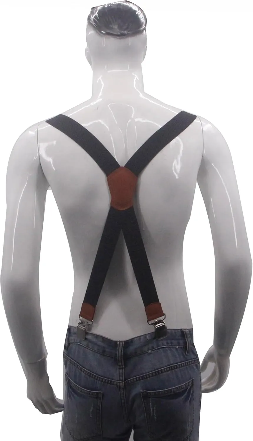Suspenders for Men X Back Adjustable Heavy Duty Clip With 1.6 Inchs Wide Elastic Braces Snaps