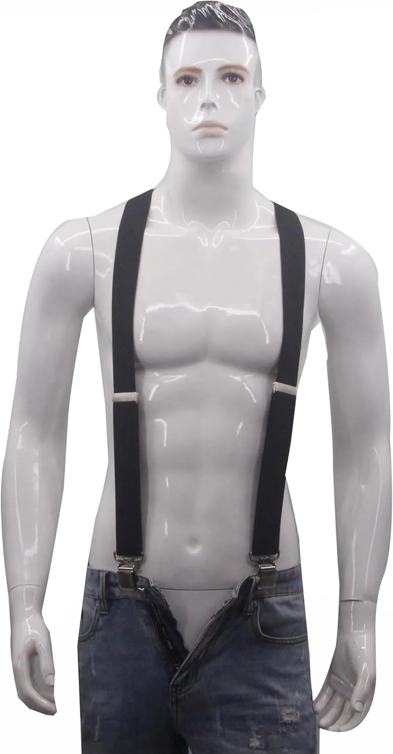 Suspenders for Men X Back Adjustable Heavy Duty Clip With 1.6 Inchs Wide Elastic Braces Snaps