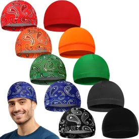Tarpop 10 Pcs Men Skull Caps Cooling Welding Hard Helmet Liner Cycling Skull Caps Wicking Beanie Do Rag Head Wrap for Men