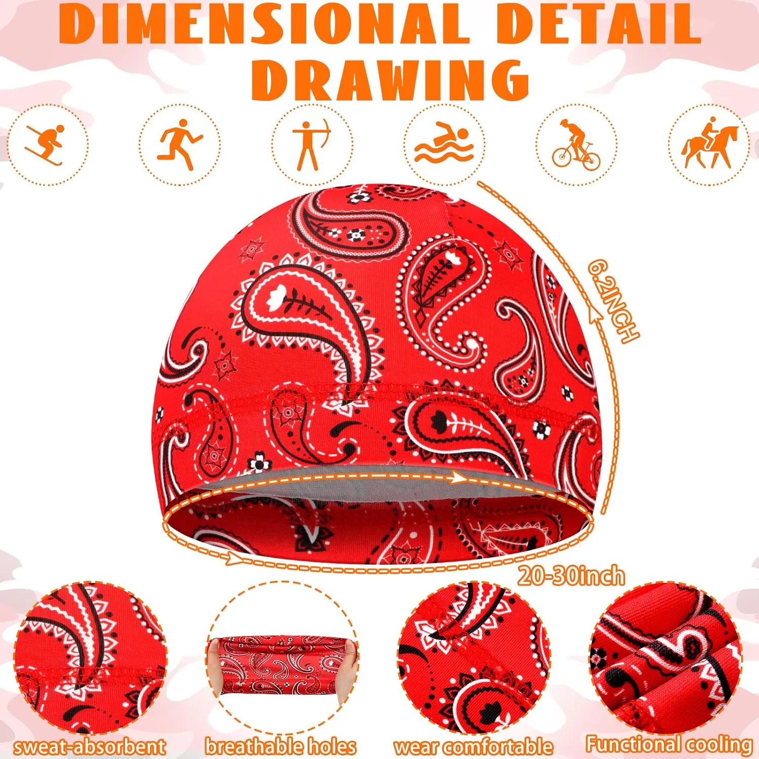 Tarpop 10 Pcs Men Skull Caps Cooling Welding Hard Helmet Liner Cycling Skull Caps Wicking Beanie Do Rag Head Wrap for Men