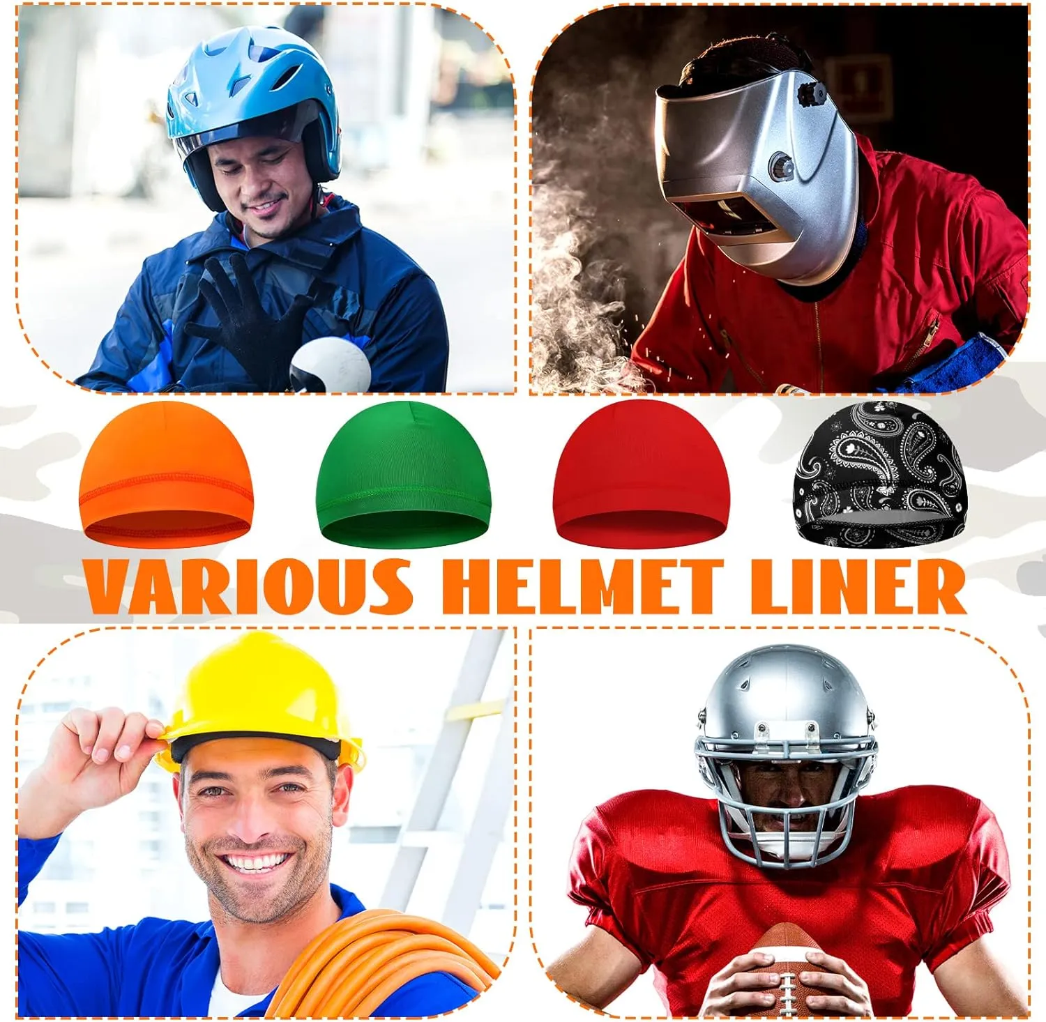 Tarpop 10 Pcs Men Skull Caps Cooling Welding Hard Helmet Liner Cycling Skull Caps Wicking Beanie Do Rag Head Wrap for Men
