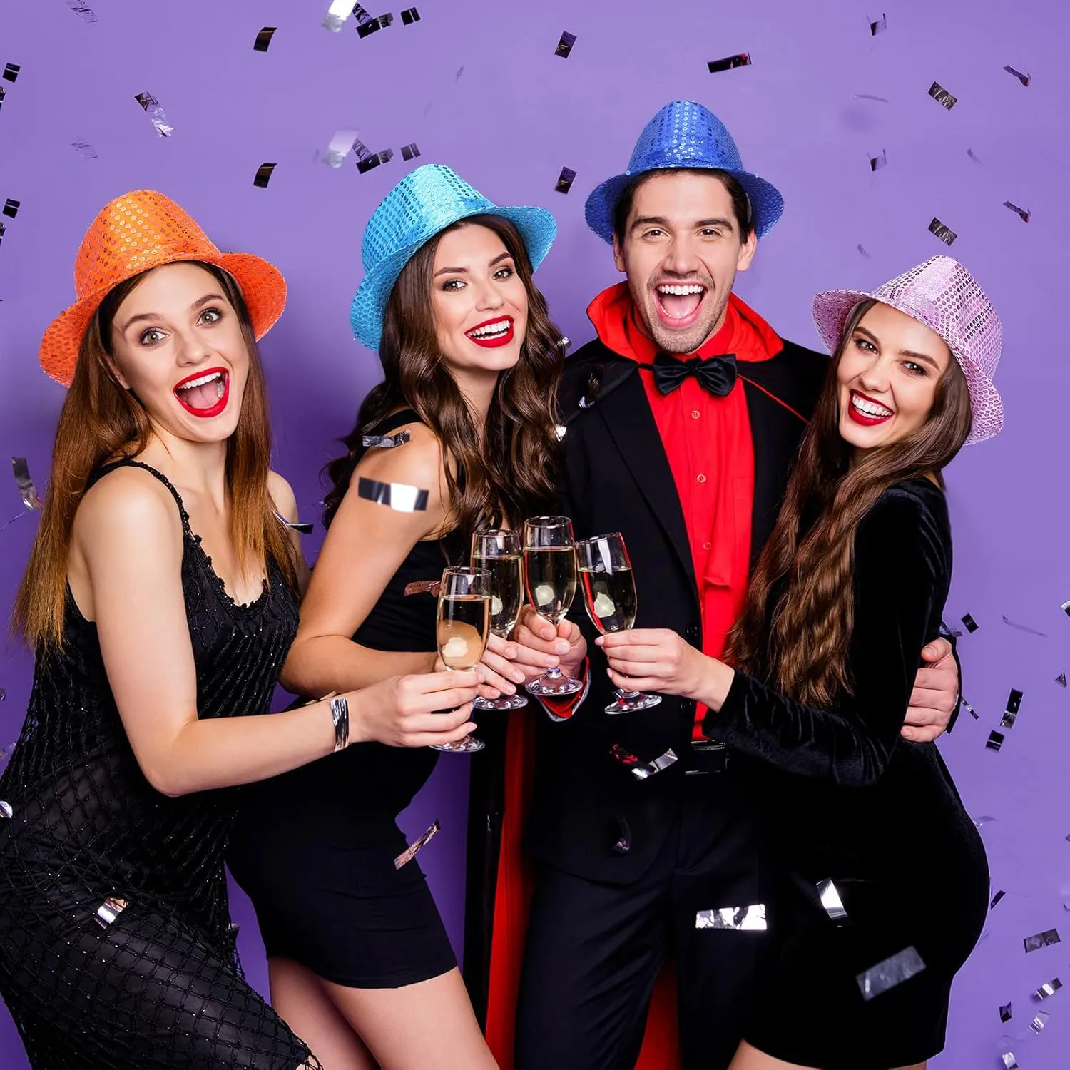 Tarpop 6 Pcs Western Sequin Hat Bling Dance Hats with Shining Sequin for Man and Women