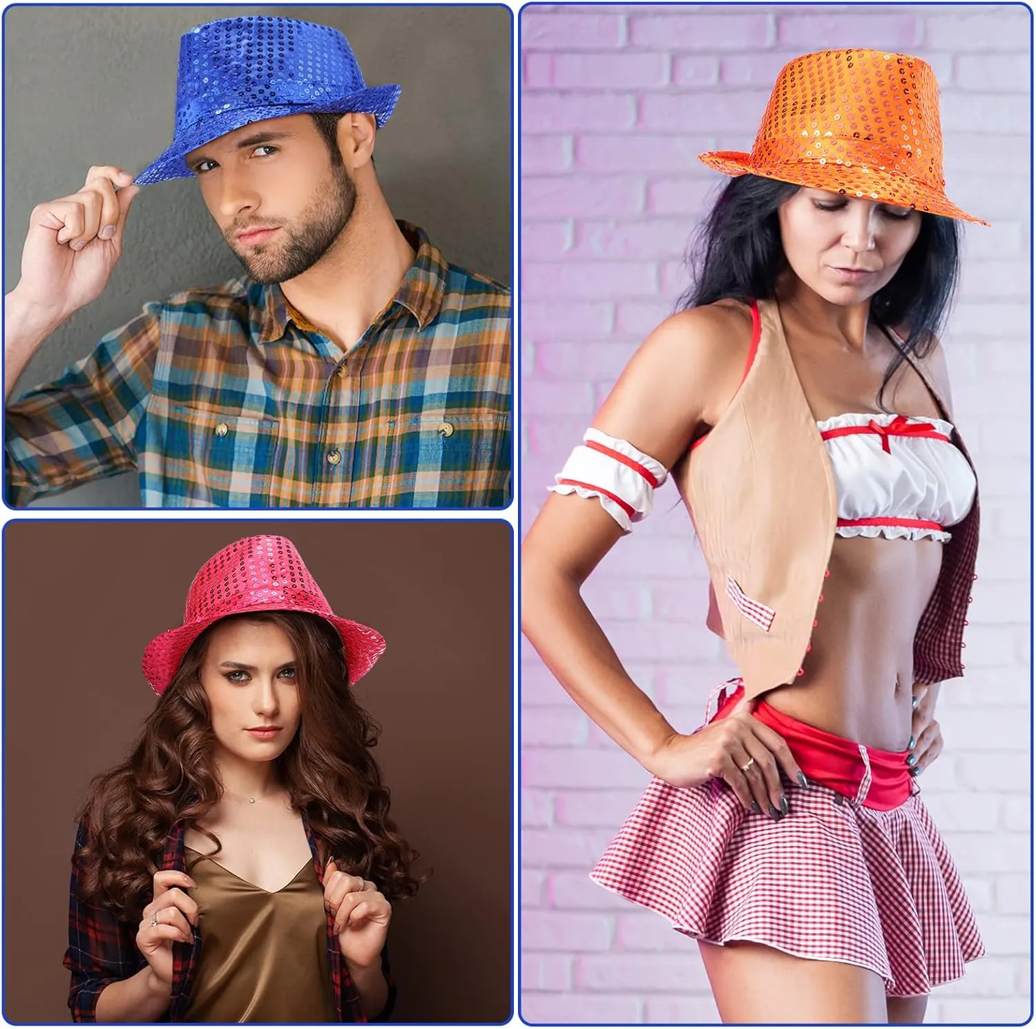 Tarpop 6 Pcs Western Sequin Hat Bling Dance Hats with Shining Sequin for Man and Women