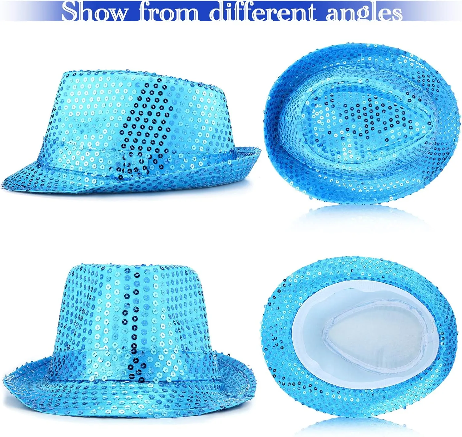 Tarpop 6 Pcs Western Sequin Hat Bling Dance Hats with Shining Sequin for Man and Women
