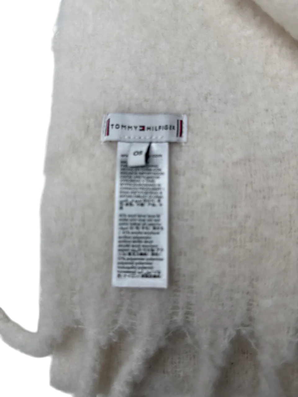 Tommy Hilfiger Cream Fluffy Wool Blend Logo  Scarf One Size