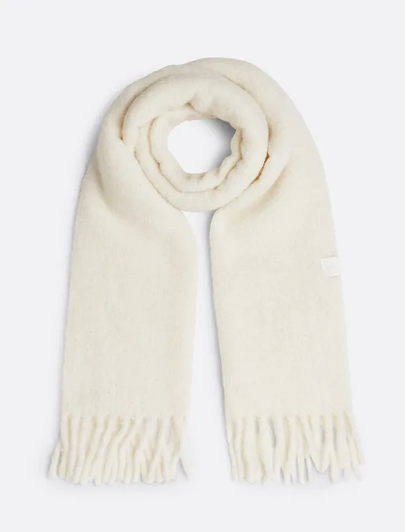 Tommy Hilfiger Cream Fluffy Wool Blend Logo  Scarf One Size