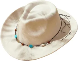Verdusa Women's Beaded Wide Trim Cowboy Hats Boho Western Sun Hat with Shell Belt