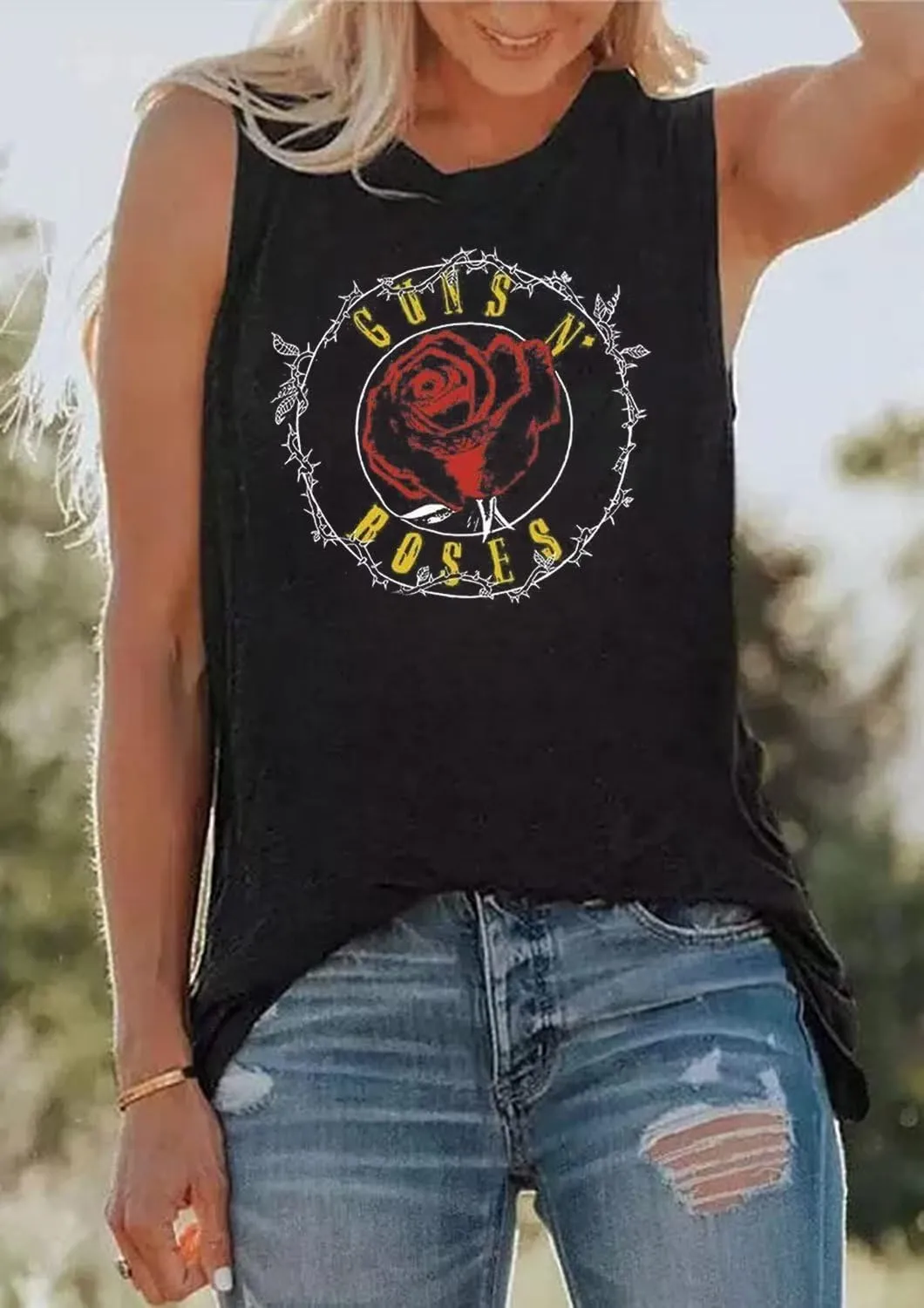 VKEGNIO Vintage Flower Tank Top Women Summer Graphic Sleeveless Tops Tank Bohemian Cute Print Casual Summer Shirts