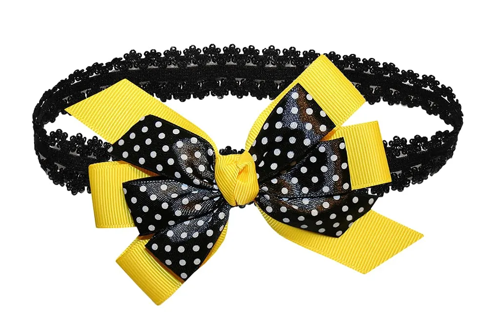 WD2U Baby Girls Black Dotted Grosgrain Boutique Hair Bow Stretch Headband (Aqua)