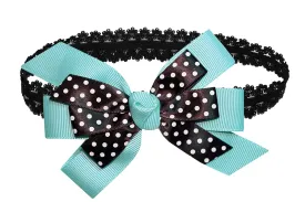 WD2U Baby Girls Black Dotted Grosgrain Boutique Hair Bow Stretch Headband (Aqua)