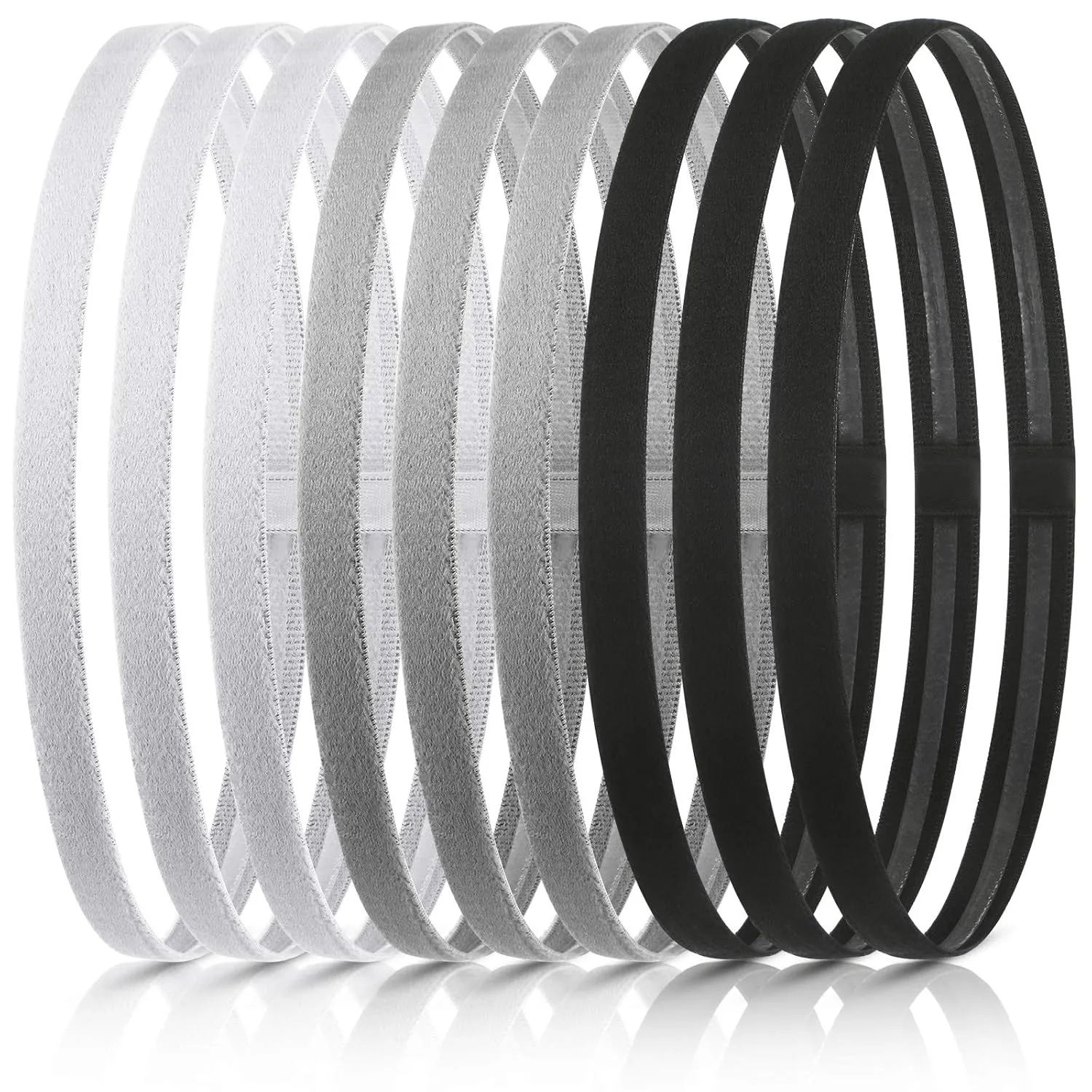 WILLBOND 12 Pieces Thin Non-Slip Elastic Sport Headbands, Hair Bands with Non Slip Silicone Grip Exercise Hair Sweatbands for Men Women Football Basketball Soccer Tennis Yoga (Black, White, Grey)