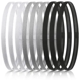 WILLBOND 12 Pieces Thin Non-Slip Elastic Sport Headbands, Hair Bands with Non Slip Silicone Grip Exercise Hair Sweatbands for Men Women Football Basketball Soccer Tennis Yoga (Black, White, Grey)