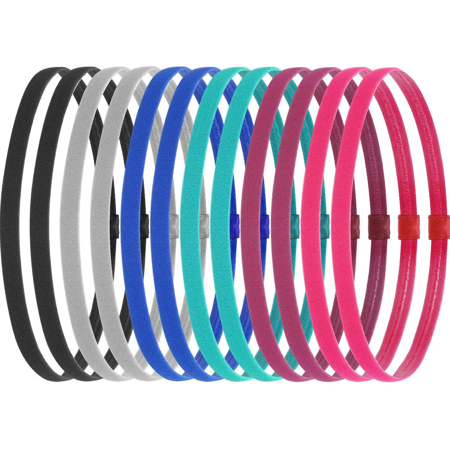 WILLBOND 12 Pieces Thin Non-Slip Elastic Sport Headbands, Hair Bands with Non Slip Silicone Grip Exercise Hair Sweatbands for Men Women Football Basketball Soccer Tennis Yoga (Multi-Colors)