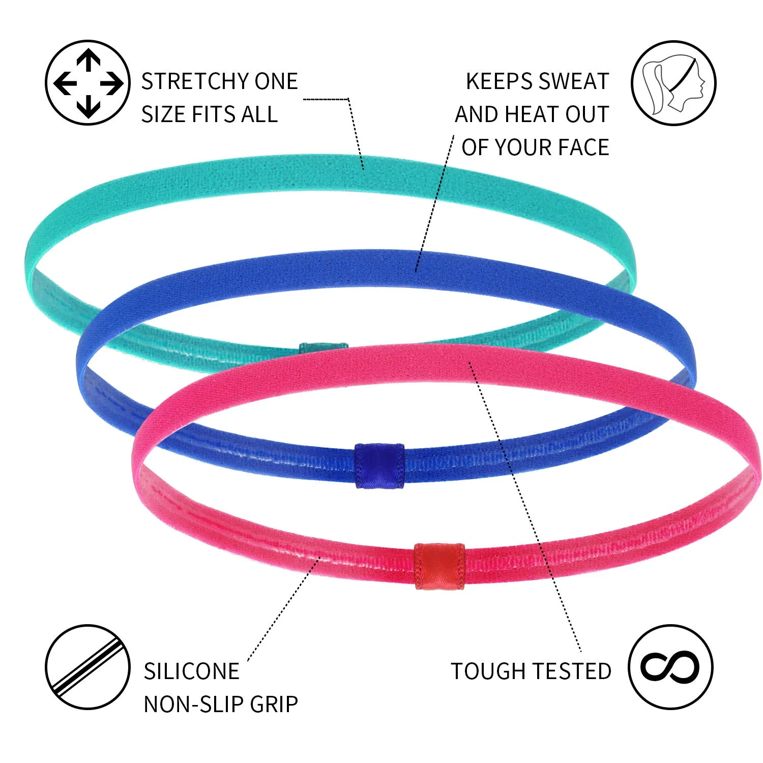 WILLBOND 12 Pieces Thin Non-Slip Elastic Sport Headbands, Hair Bands with Non Slip Silicone Grip Exercise Hair Sweatbands for Men Women Football Basketball Soccer Tennis Yoga (Multi-Colors)