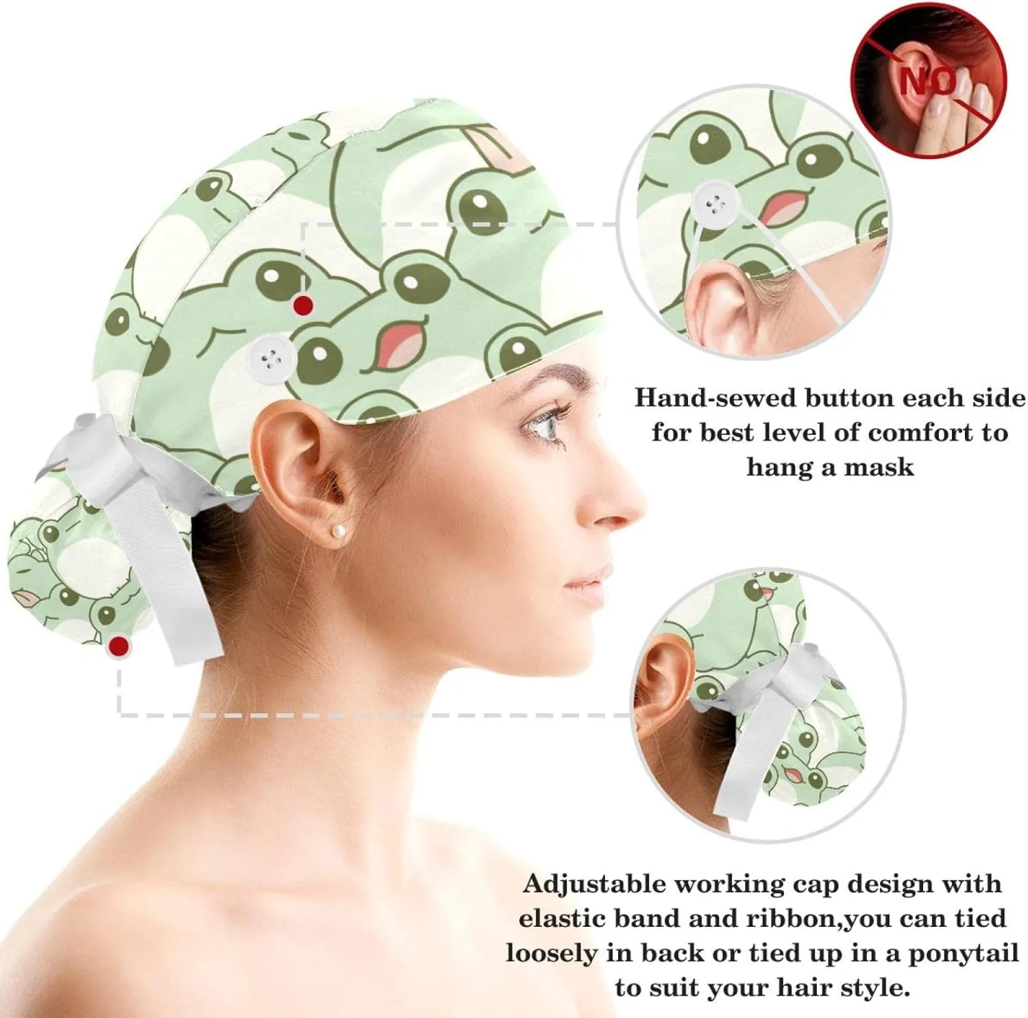 Women Working Cap with Buttons Bouffant Hat Autumn Leaves Nurse Scrub Caps Long Hair
