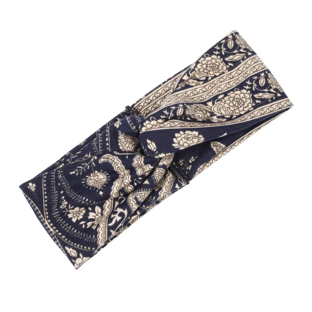 Women's Bandana Print Head bands Wide Bandana Headwraps Twist Turban Knot Sweatbands Boho Headbands Sports Head Scarfs Yoga Hair Band (5 Pack Retro Flower)