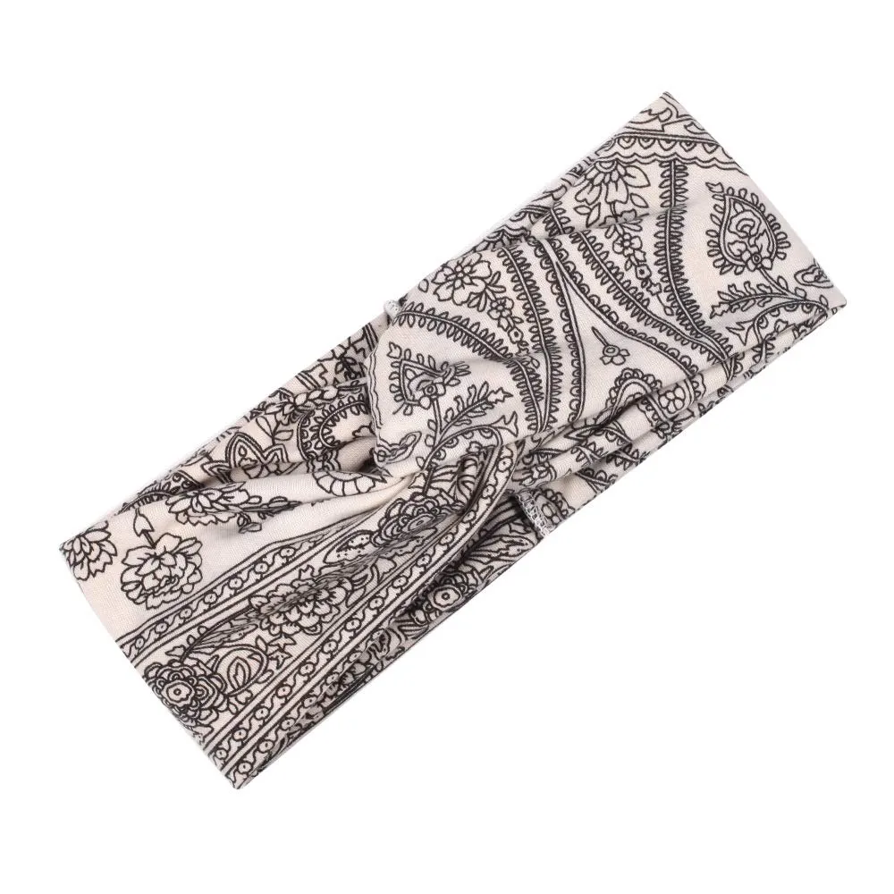Women's Bandana Print Head bands Wide Bandana Headwraps Twist Turban Knot Sweatbands Boho Headbands Sports Head Scarfs Yoga Hair Band (5 Pack Retro Flower)