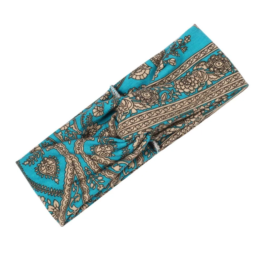 Women's Bandana Print Head bands Wide Bandana Headwraps Twist Turban Knot Sweatbands Boho Headbands Sports Head Scarfs Yoga Hair Band (5 Pack Retro Flower)