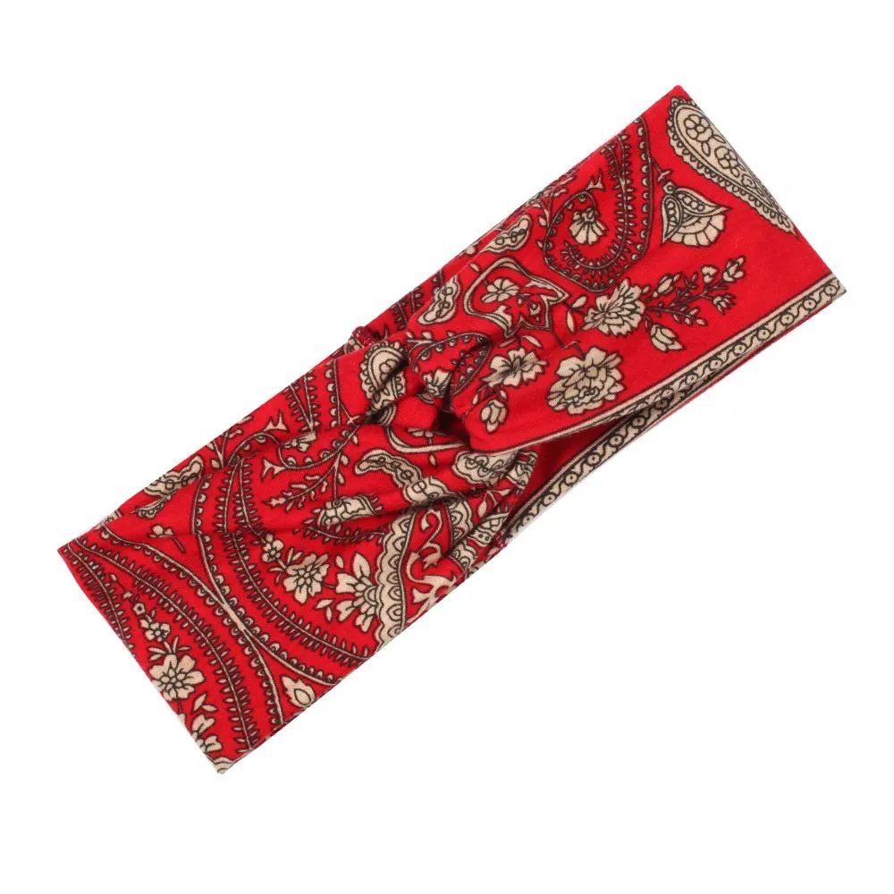 Women's Bandana Print Head bands Wide Bandana Headwraps Twist Turban Knot Sweatbands Boho Headbands Sports Head Scarfs Yoga Hair Band (5 Pack Retro Flower)