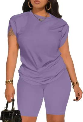 Women's Summer 2 Piece Outfits Tracksuits Biker Short Workout Jogger Sets