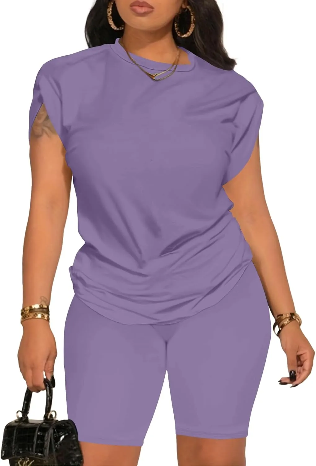 Women's Summer 2 Piece Outfits Tracksuits Biker Short Workout Jogger Sets